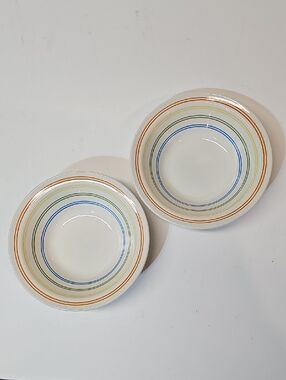 Mount Clemens Pottery Ceramic Concentric Circles Stripes Dinner Bowls - Set of 2
